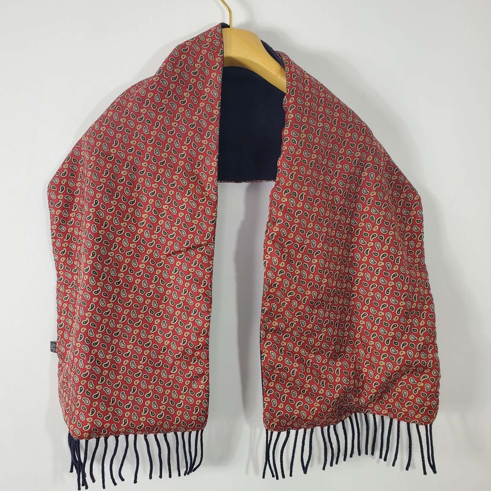 Vintage Holt Renfrew 100% Silk And Wool Red Paisley Scarf with Fringe